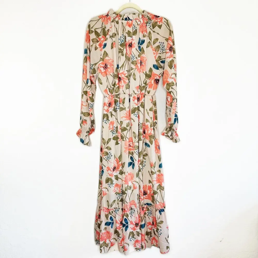 NWT Arthur Jane Claire Ruffle Neck Floral Long Sleeve Button Up Midi Dress Large - Picture 9 of 14